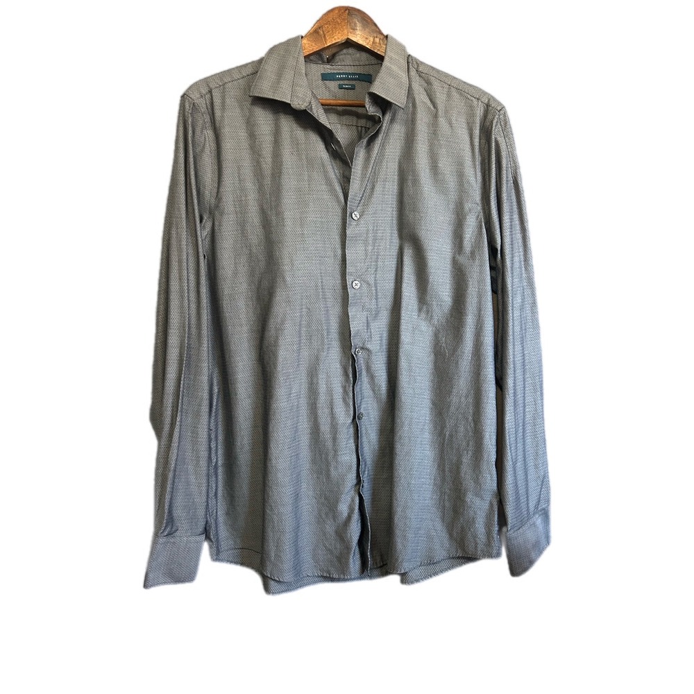 Perry Ellis Button Down Shirt Mens Large Grey Slim Fit Excellent Geometric Print